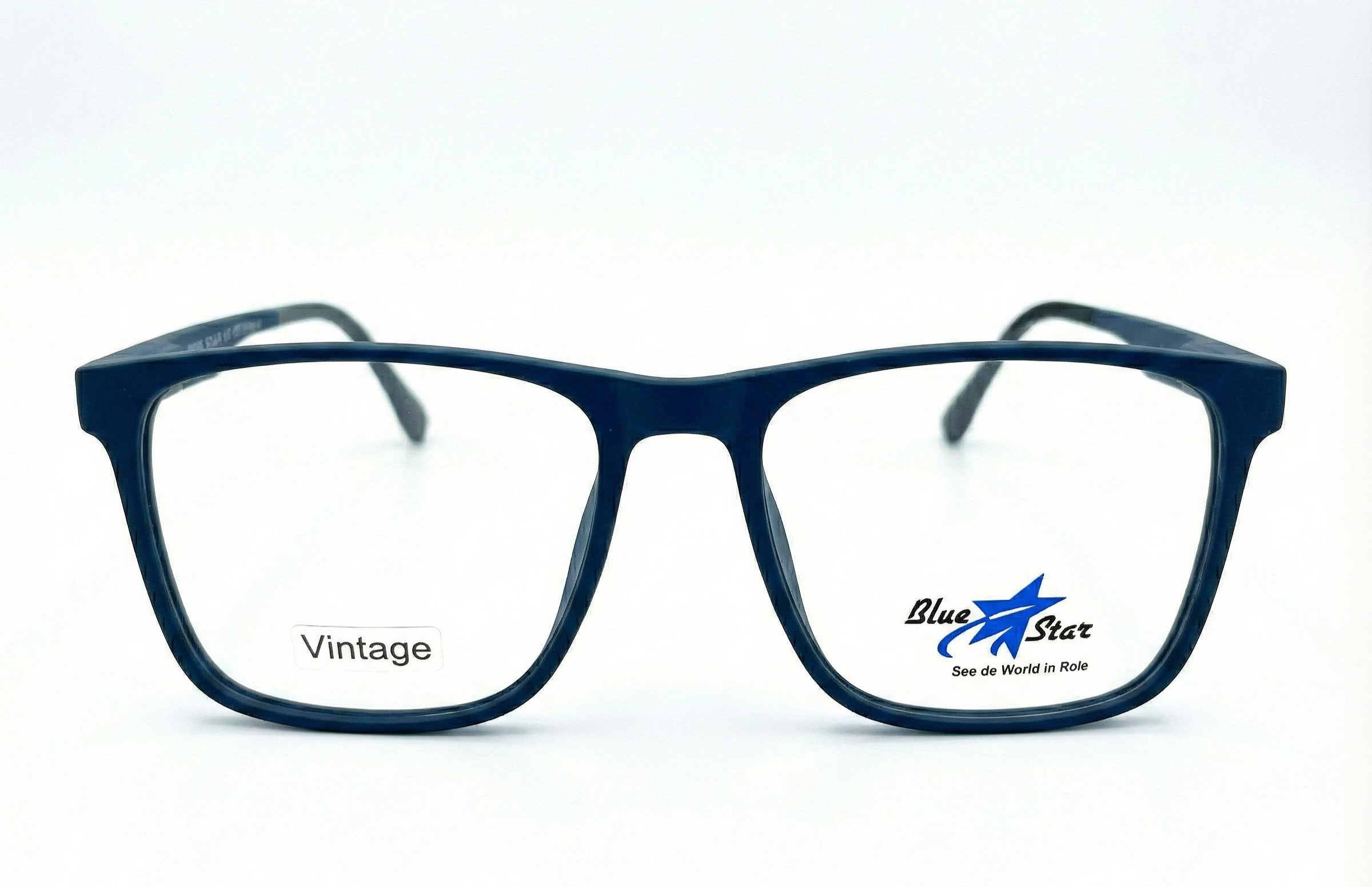 Vintage Mat Blue Square Eyeglasses